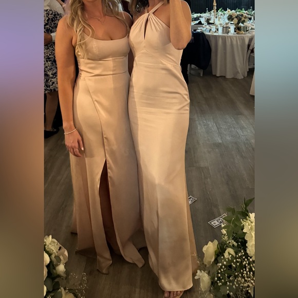 Azazie Keyhole Halter Stretch Satin Sheath Dress - Picture 14 of 14